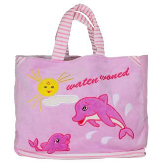 Плюшена плажна чанта - Розов