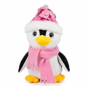 Плюшен пингвин с шапка и шал - Розов