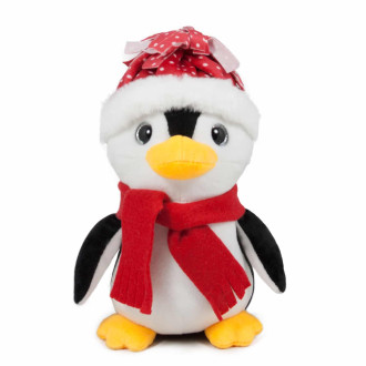 Плюшен пингвин с шапка и шал - Червен