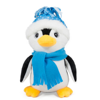 Плюшен пингвин с шапка и шал - Син