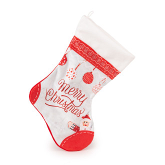 Бял коледен чорап Весела Коледа