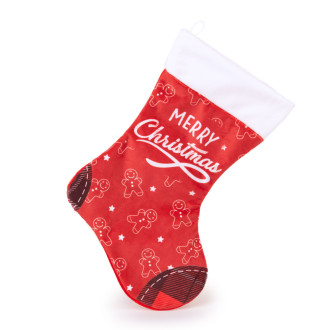 Червен коледен чорап Весела Коледа