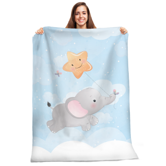 Бебешко плюшено одеяло - Слонче с балон