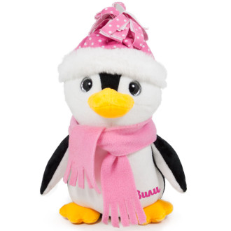 Плюшен пингвин с шапка и шал с Надпис - Розов