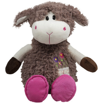 Кафява плюшена овчица с розови пантофки