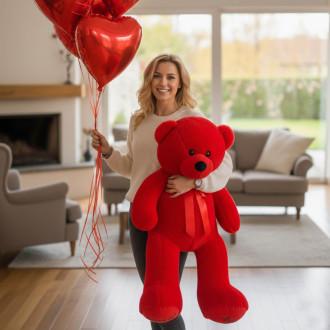 Голямо Червено плюшено мече с НАДПИС с панделка 100 см