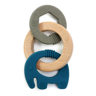 Силиконова гризалка с дъревн ринг-Мравояд І 4 цвята-Тъмносин