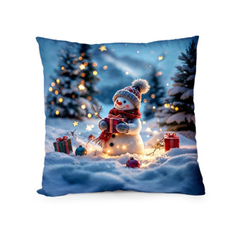 Декоративна възглавница „Снежен човек под звездите“