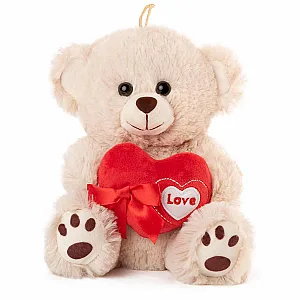 Бежово плюшено мече с червено сърце "Love"